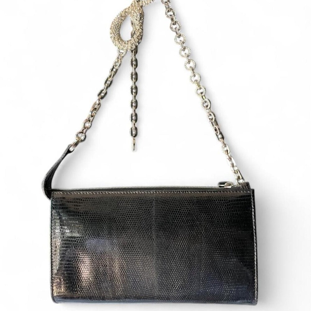 Vintage Valentino Garavani Diamond Snake Chain Black Lizard Purse – Unused Full